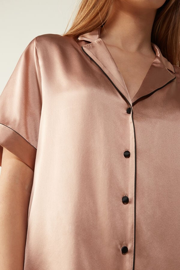 Intimssimi κοντο Sleeve Silk Shirt with Contrast Trim Natural | PGRQX46623