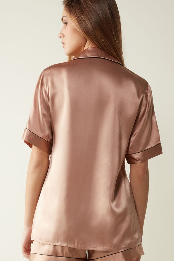 Intimssimi κοντο Sleeve Silk Shirt with Contrast Trim Natural | PGRQX46623