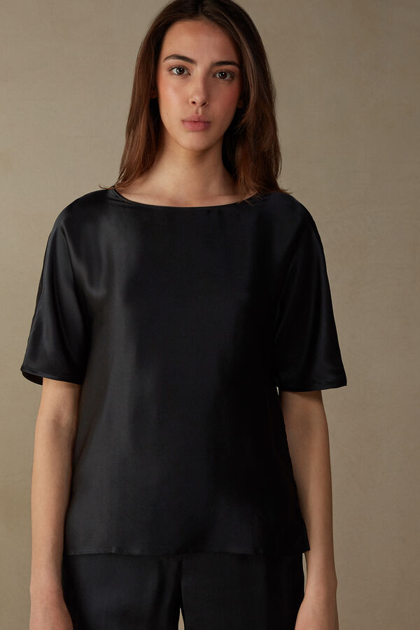 Intimssimi κοντο Sleeve Silk and Modal Top μαυρα | GRXMI21758