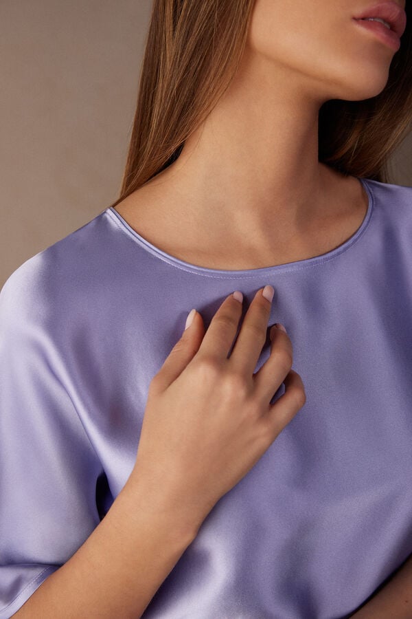 Intimssimi κοντο Sleeve Silk and Modal Top Violet | QGRUV85161