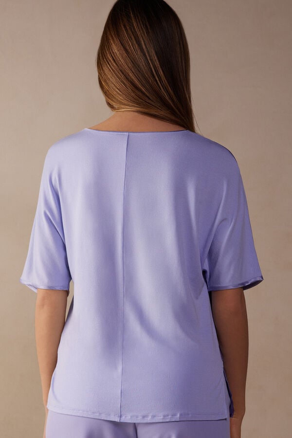 Intimssimi κοντο Sleeve Silk and Modal Top Violet | QGRUV85161