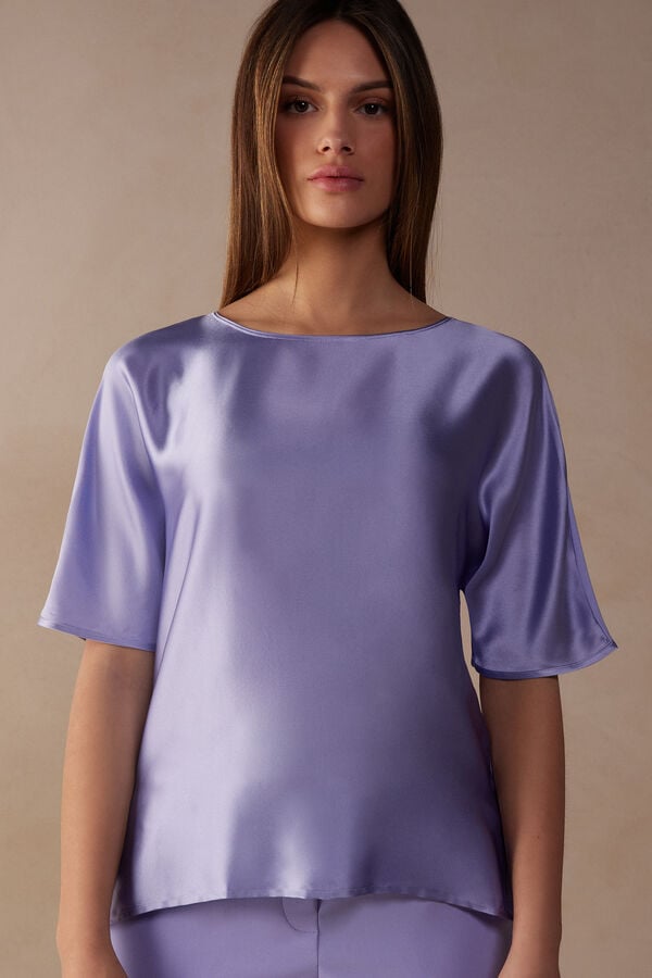 Intimssimi κοντο Sleeve Silk and Modal Top Violet | QGRUV85161